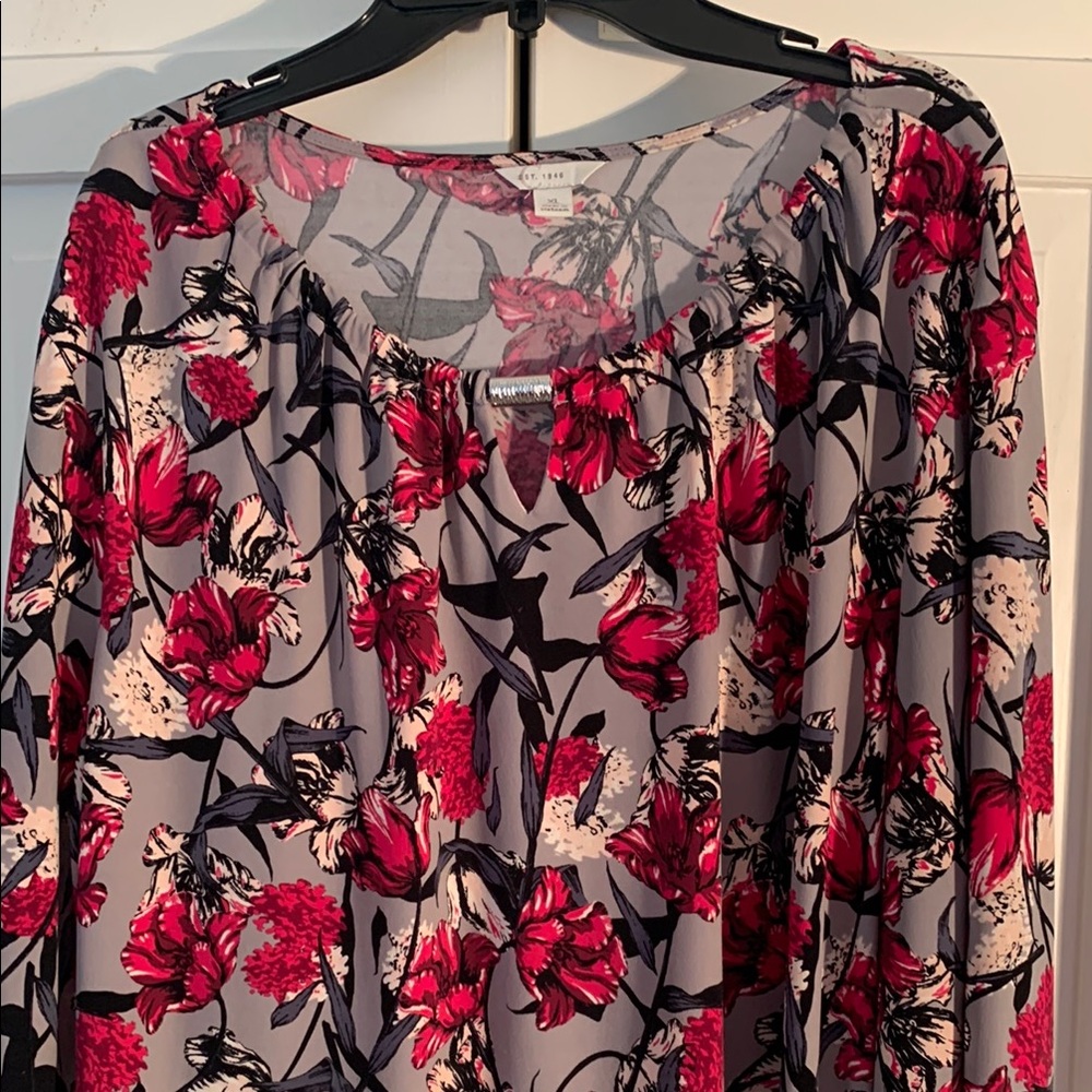 Cato Pink & Gray Floral Tunic Blouse EUC